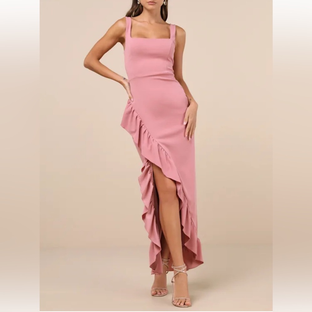 Lulus Immaculate Excellence Pink Sleeveless Ruffled Tulip Maxi Dress Size Small